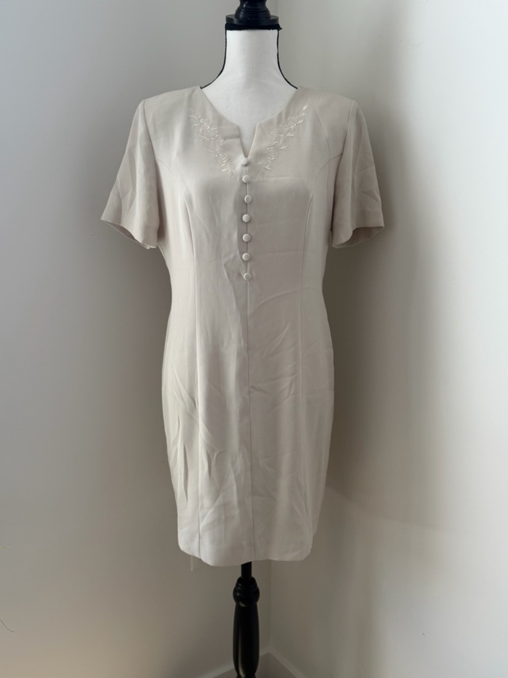 Vintage Randi May Cream Midi Dress with Faux Button Front